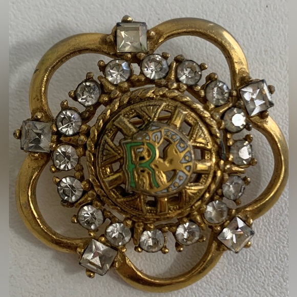 Masonic Vintage Rhinestone Brooch Pin . Metal
Gold Tone. - Picture 3 of 5